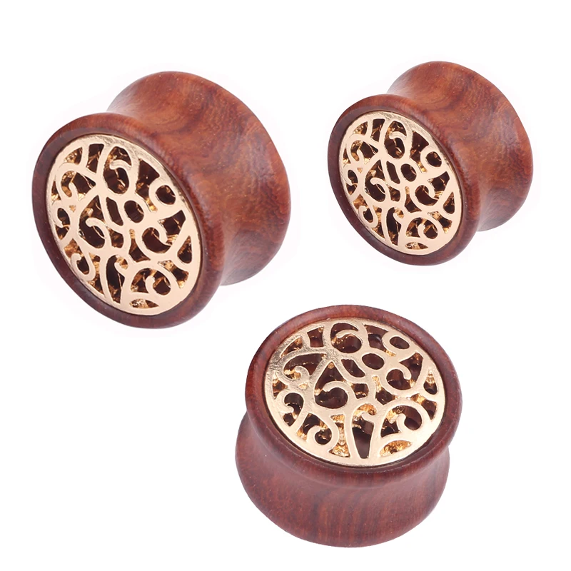 Wood Ear Plugs Organic Wooden Saddle Earring Gauges Body Jewelry Silver