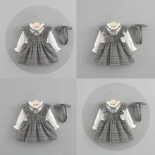 Праздничное платье принцессы в полоску с длинными рукавами и бантом для маленьких девочек+ набор повязок, одежда для маленьких девочек Детские платья для девочек, roupas