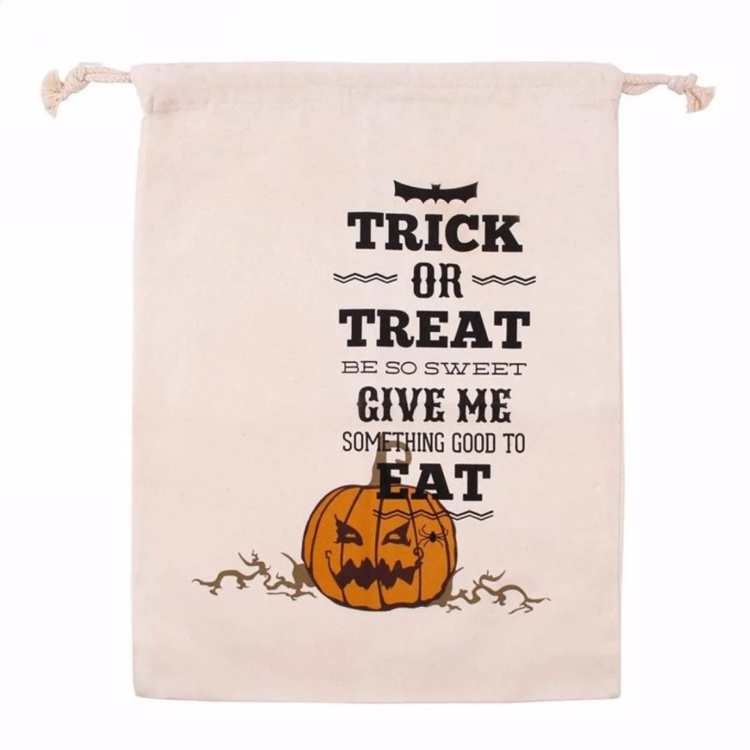 1pc Halloween Pumpkin Spider Canvas Bag Beam Port Drawstring Sack Candy Gift Bag New