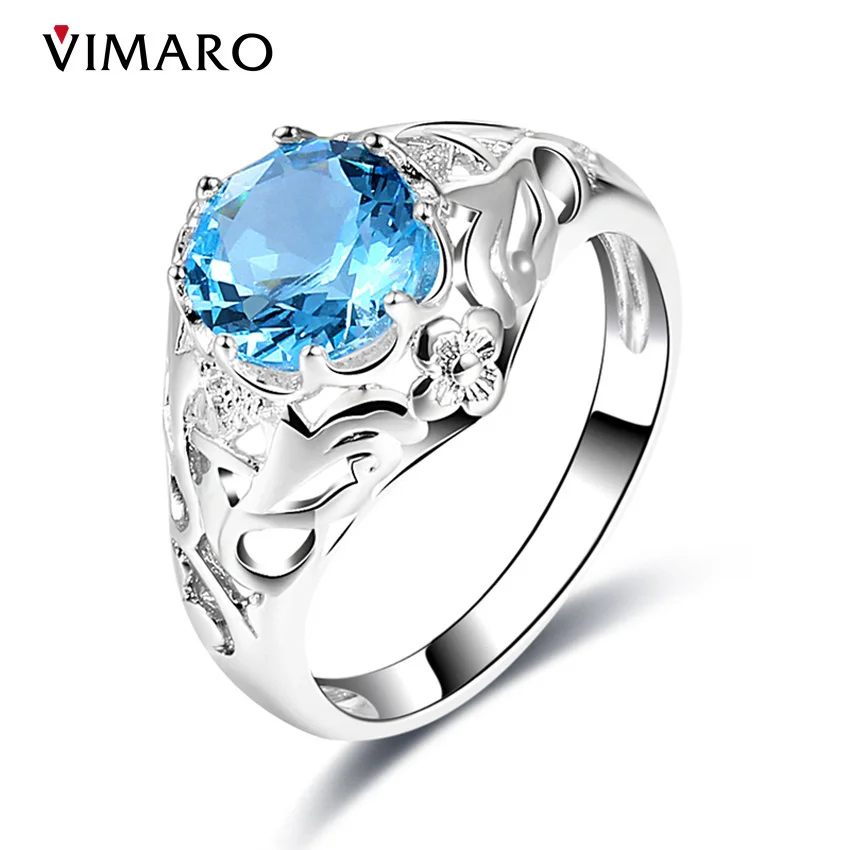 VIMARO Beautiful Blue Glass Glass Rings For Women Hollow Out Ring
