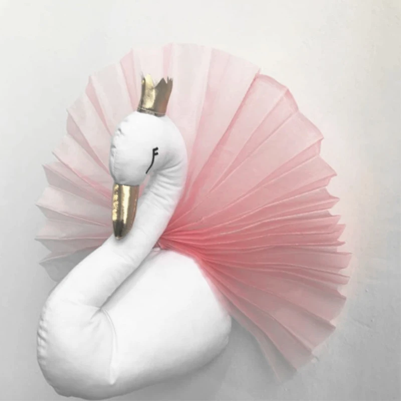 

Wedding Party Decoration 3D Golden Crown Swan Wall Art Hanging Girl Swan Doll Stuffed Toy Animal Head Wall Decor for Kids Room #