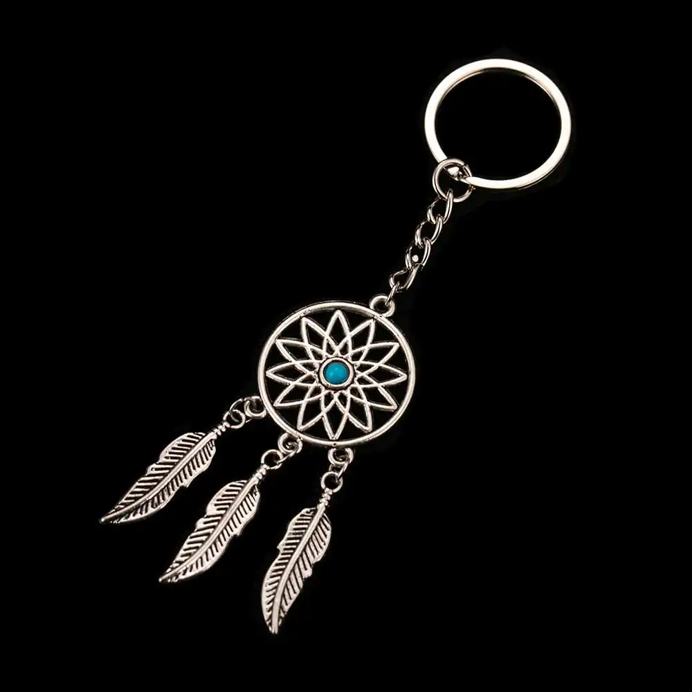 FAMSHIN Fashion Dream Catcher Tone Key Chain Silver Ring Feather