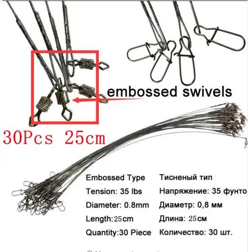 Ассорти 17lb-32lb лески Стальная проволока лидер с поворотным Snap Рыбалка аксессуар 4 цвета рыбалка провода поводок рыбалка леска плетеная леска поводок для рыбалки плетеная леска леска плетеная поводки для рыбалки - Цвет: 30pcs 25cm sliver