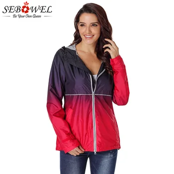 

SEBOWEL Woman Gradient Trench Overcoat Maiden Windbreaker 2020 Autumn Spring Zipper Outerwear for Female Patchwork Hooded Coats