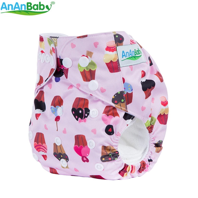 AnAnBaby Washable Cloth Diaper Digital Cartoon Character Prints Pocket Nappies Double Row Rise Snaps With Microfiber Inserts
