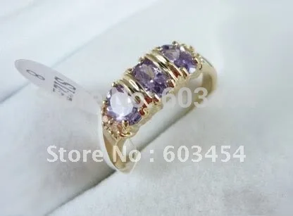 

FREE SHIPPING>>>@@ 3 Beads Amethyst 18KGP Gold Ring size: 6.7.8.9/ Free Shiping 1Pcs
