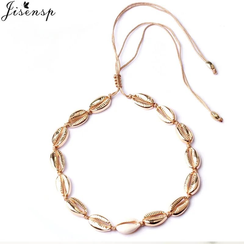 Jisensp New Fashion Black Rope Chain Natural Seashell Choker Necklace Collar Boho Shell Chokers Necklaces for Summer Beach Gift - Окраска металла: XL660G