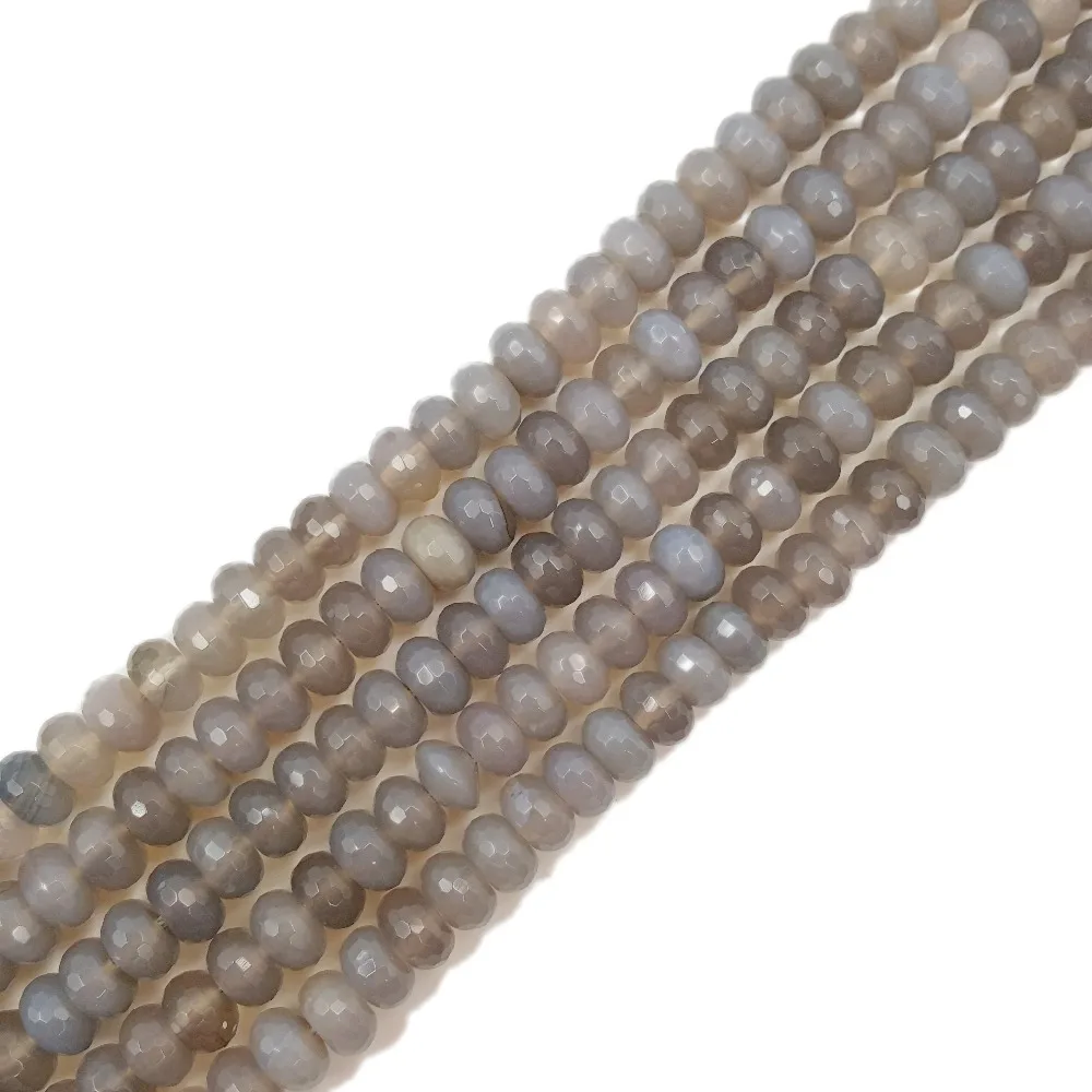 

Lii Ji Natural Stone Grey Agate Flat Round Shape Faceted Beads Approx 6x10mm Loose Beads for DIY Jewelry 38cm