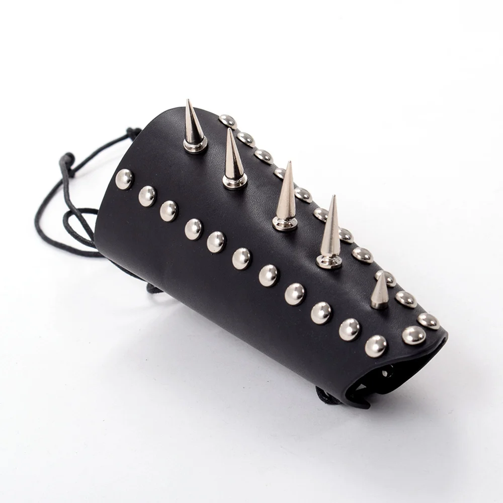 Black Rivet Bracers Men Medieval Viking PU Leather Arm Armor Cosplay Accessories Punk Gauntlet Wristband
