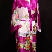 Роза Для женщин шелковый атлас Длинные Свадебные невесты халат Павлин халат цветочные кимоно Халат большой Размеры халате пеньюар