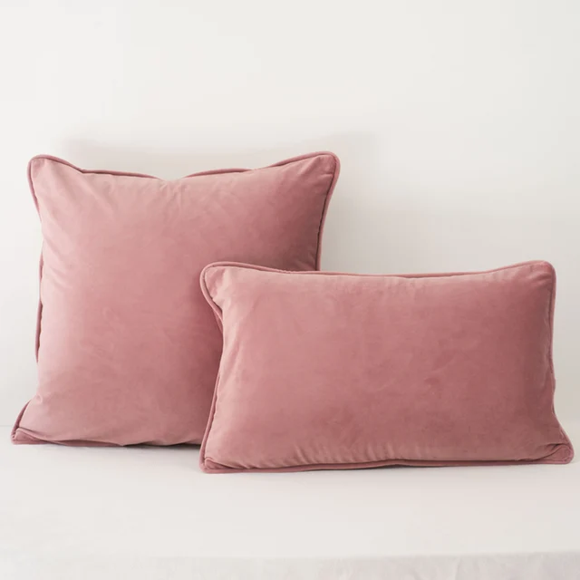 Piping Design Flesh Pink Velvet Cushion Cover Pillow Case Soft Throw Piping Design Flesh Pink Velvet Cushion Cover Pillow Case Soft Throw No Balling