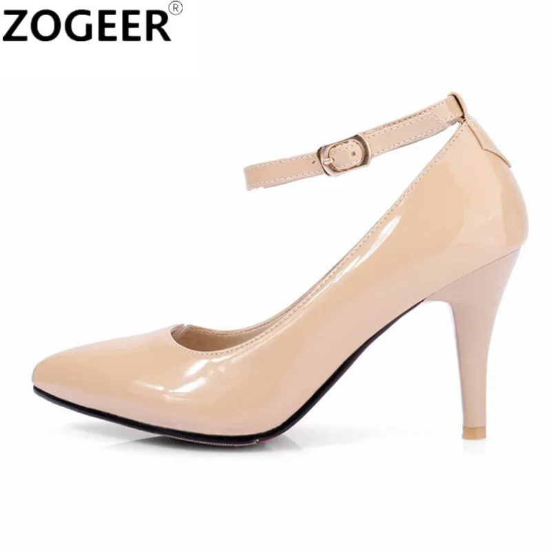 

Plus size 48 Hot 2019 Fashion Women Pumps Casual Ankle Straps Thin High Heels Solid Casual red nude Wedding Shoes Woman