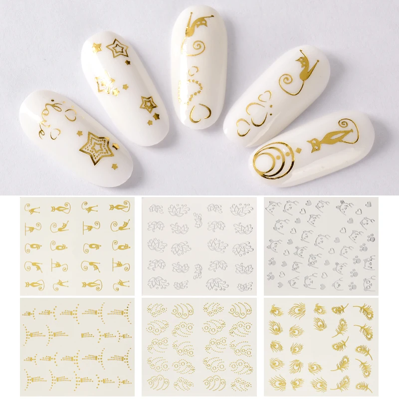 

T-TIAO CLUB 30pcs Gold Silver Nail Water Sticker Feather Flower Spider Design Decal For Nails Decoration Nail Art Manicure