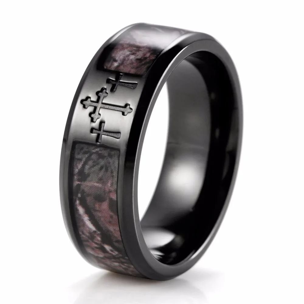 Shardon Men S Black Three Cross Camo Ring Titanium Outdoor