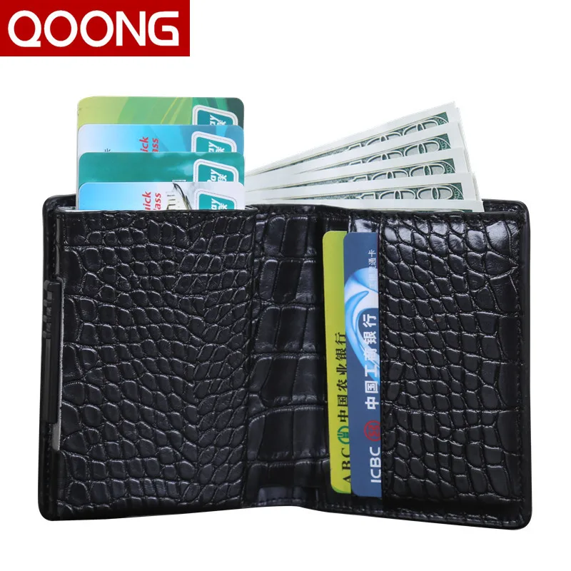 QOONG Automatic Pop Up ID Credit Card Holder Hand Push Men