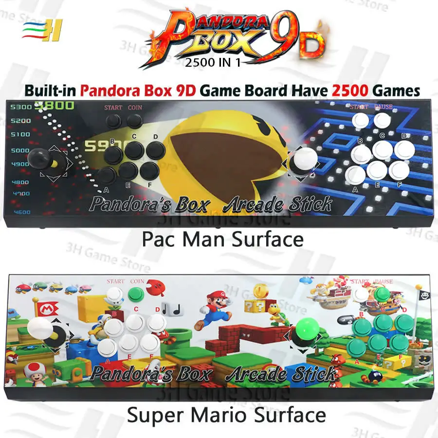  Caja Pandora 9d 2500 en 1 consola de juegos arcade soporte 3P 4P usb conectar gamepad soporte 3d te