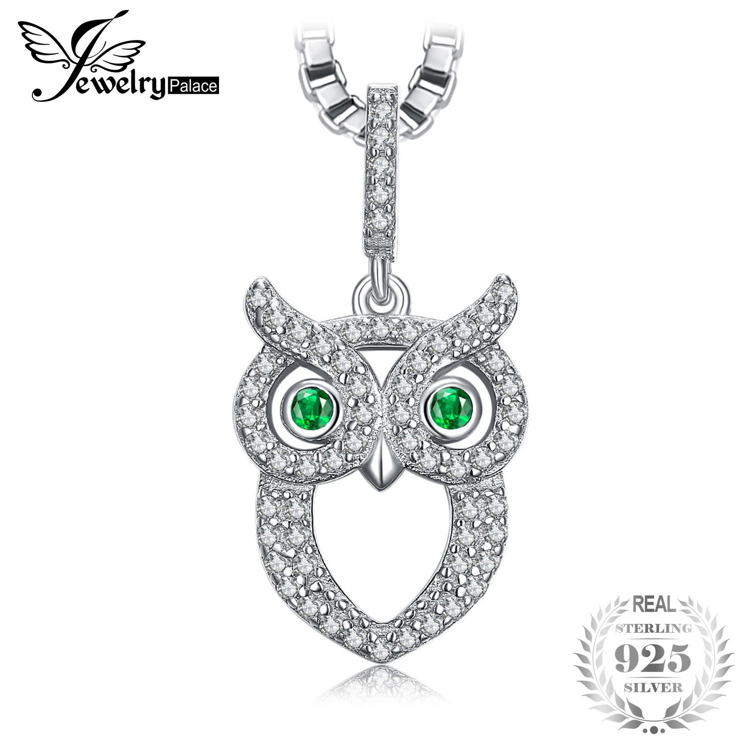 

JewelryPalace Green Eyed Owl 0.2ct Nano Russian Simulated Emerald Pendant 925 Sterling Silver Women Jewelry Without A Chain