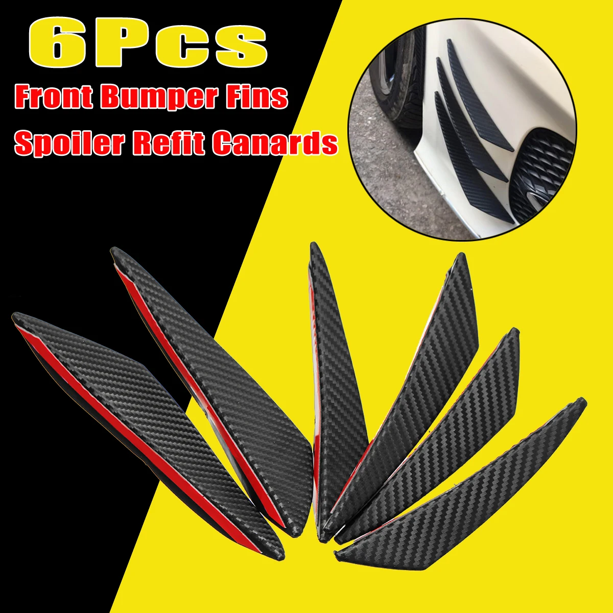 6 piezas Universal de fibra de carbono para coche/parachoques delantero automático aletas Spoiler Canards reajuste partes exteriores parachoques 6 piezas Universal de fibra de carbono para coche/parachoques delantero automático aletas Spoiler Canards reajuste partes exteriores parachoques