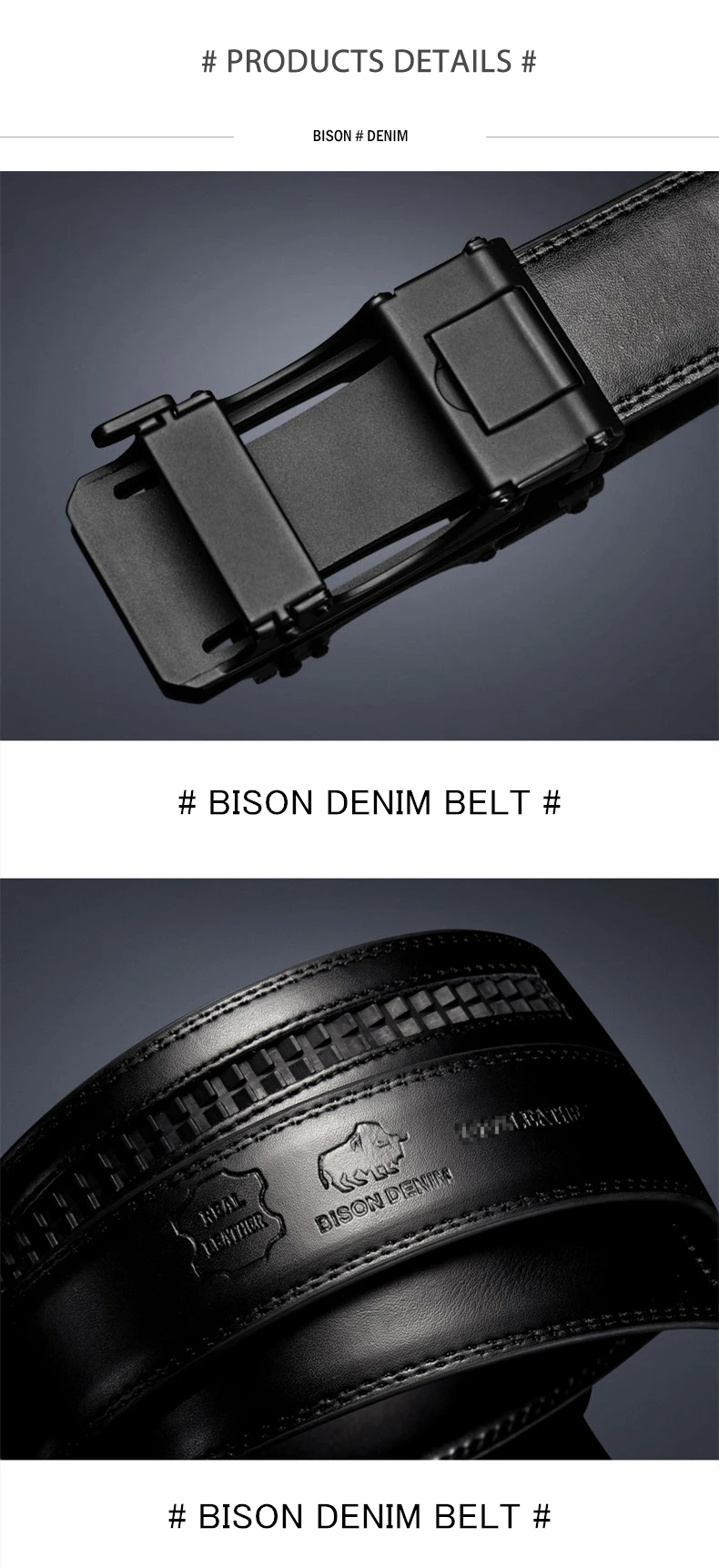 BISON DENIM Genuine Leather Male Belt Black Luxury Strap Belts for Men Cowskin Classic Fashion Pin Buckle men belt N71391