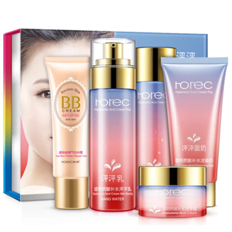 

2018 Horec Hyaluronic acid moisturizing hydrating five-piece clean moisturizing nourishing facial care set