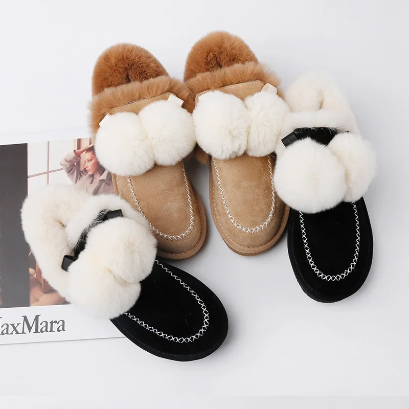 

Stylish lightweight and comfortable warm and wear-resistant non-slip women's snow boots fur ball decoration furry women's shoes