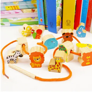 

Lacing & Stringing Wooden Beads Sea pink girls with String Packaged with Metal Box | Preschool Fine Motor Skills Toys