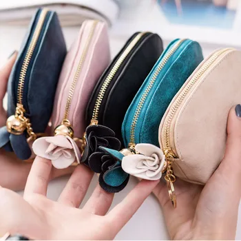 

Women Coin Bag Flower Pendant Key Holder Money Bag Sweet Change Pouch Ladies Portable Wallets Pink