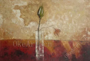 

Hand Painted Abstract Flower Oil Painting Bud Rose Home Decoration Living Room Wall Pictures Free Shipping