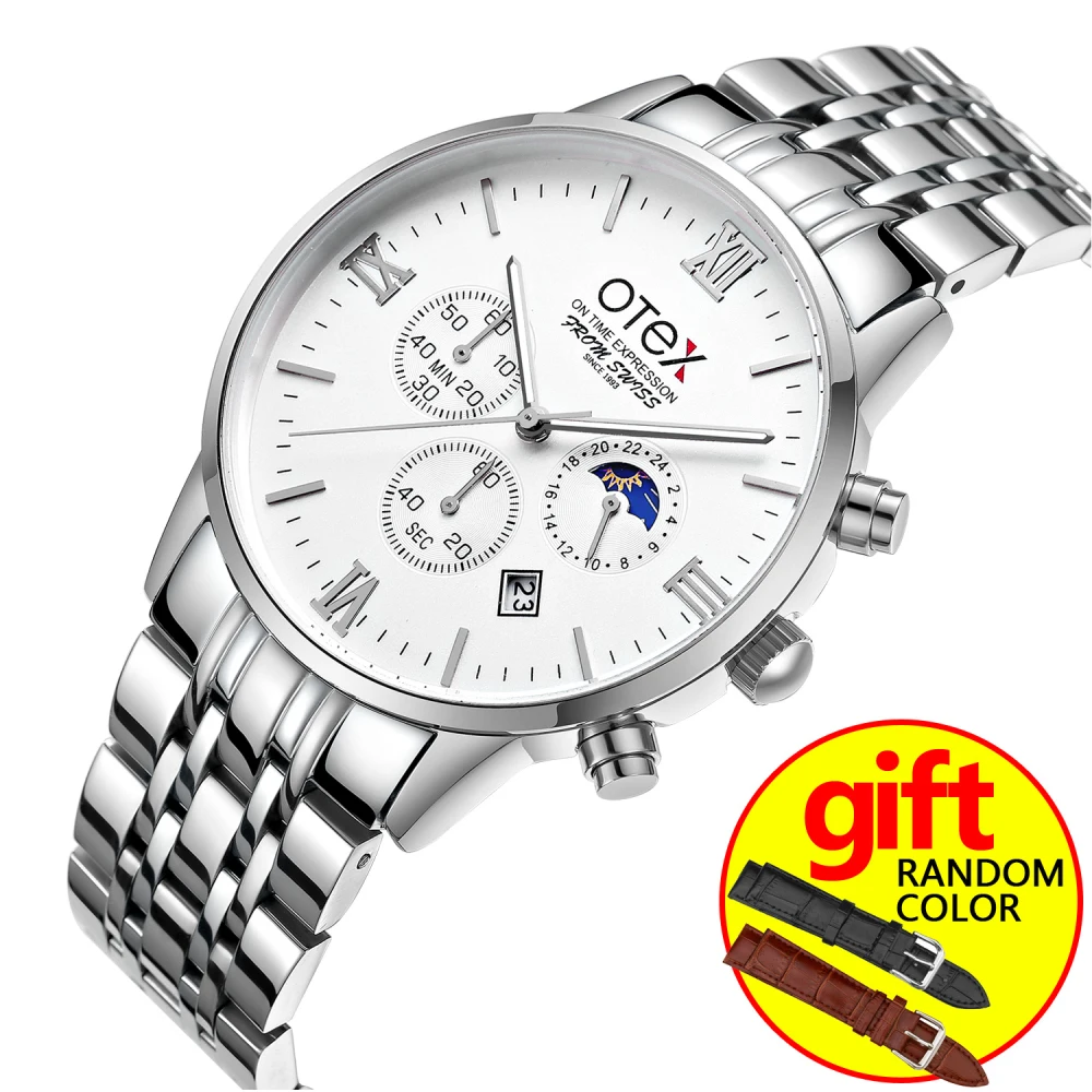 

Men Business Watch Quartz Men's Bell Waterproof Stainless Steel Illuminated Calendar for otex 4