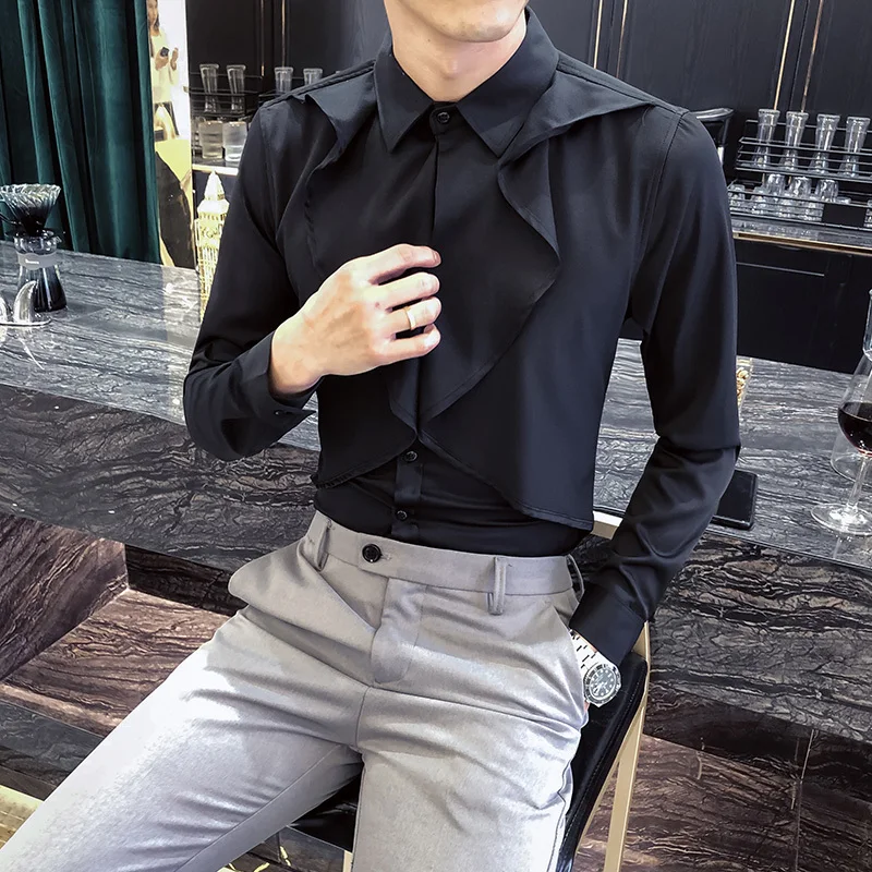 2019 Gothic Shirt Men Slim Fit Wedding Party Shirt Men Patch Ruffle Shirt Camisa Masculina Men Shirt Black Korean Men Clothes 2019 Gothic Shirt Men Slim Fit Wedding Party Shirt Men Patch Ruffle Shirt Camisa Masculina Men Shirt Black Korean Men Clothes