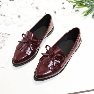 

2018 Brand Shoes Woman Casual Tassel Bow Pointed Toe Black Oxford Shoes for Women Flats Comfortable Slip on Women Shoes