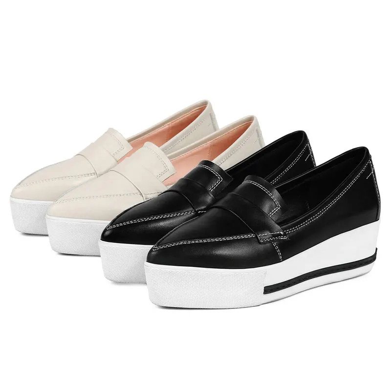 Bout 2018 Mujer Daitifen Véritable D'origine Pointu Femmes Dames Solide Scarpe Beige Couleur Confortables Marque Cuir Chaussures Sexy black PdFdr16
