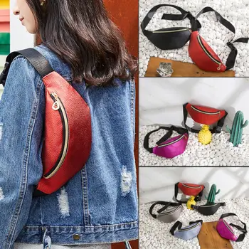 

Fashion Waist Fanny Pack Women PU Leather Adjustable Belt Zipper Chest Waist Bag Casual Chest Bag Black Blue Gray Red