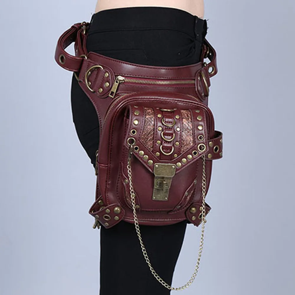 New Top Quality PU Leather Chain Unisex Waist Pack Leg Drop Bag Punk