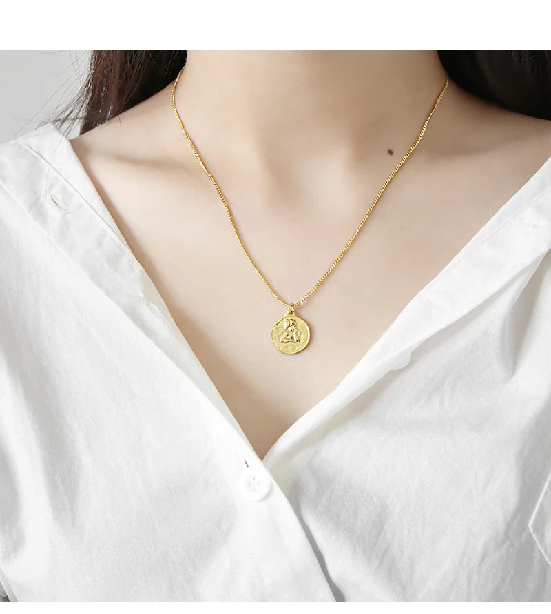 HFYK 925 пробы Серебряное ожерелье золотое ожерелье с подвеской в виде ангела для женщин модное круглое короткое ожерелье Подарочное ожерелье-колье