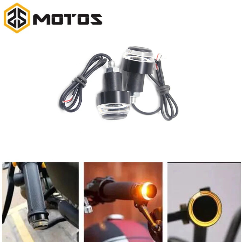 

ZS MOTOS 2pcs CNC Motorcycle LED Handle Bar End Indicator Grip Plug Side Marker Lamp Turn Signal Light FOR 22mm Handlebar