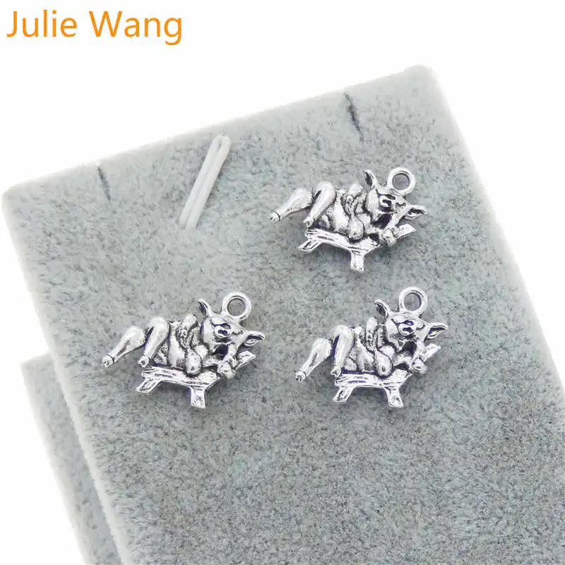 Julie Wang 10PCS Antique Silver Cow lying in Chair Cartoon Animal Charms For Necklace Pendant Bracelet Jewelry Making Accessory