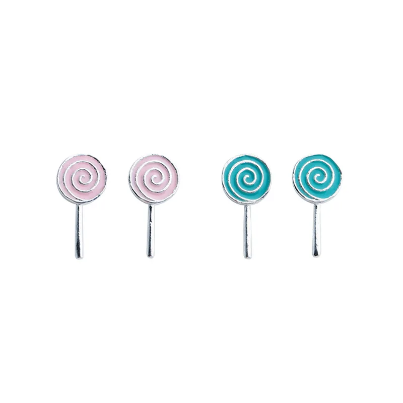 

XIYANIKE 925 Sterling Silver Lollipop Stud Earring Sweet Cute Pink Blue Candy Earring For Women pendientes mujer moda Bijoux New