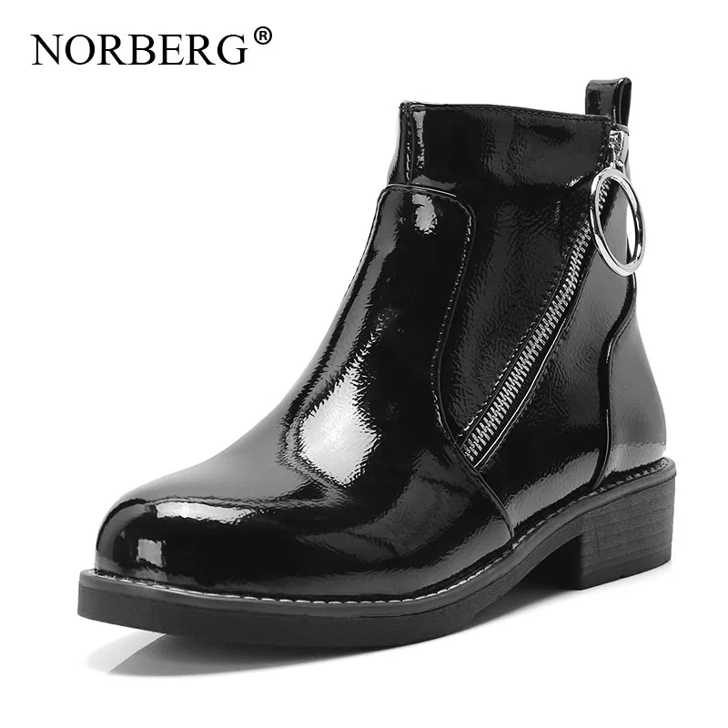 

Woman autumn/winter pu short boots flat bottom ring zipper college wind Martin boots fashion black high heel women shoes