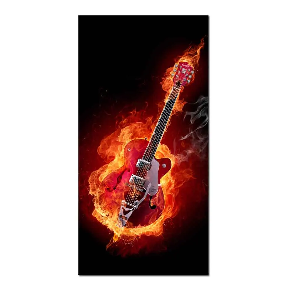 1 Pcs Abstract Fire Guitar Huge Canvas Wall Art Print