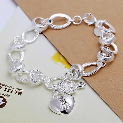 

H081 925 silver bracelet, 925 silver fashion jewelry Heart Lock and Flower Key Bracelet /avqajmxa aseajjla