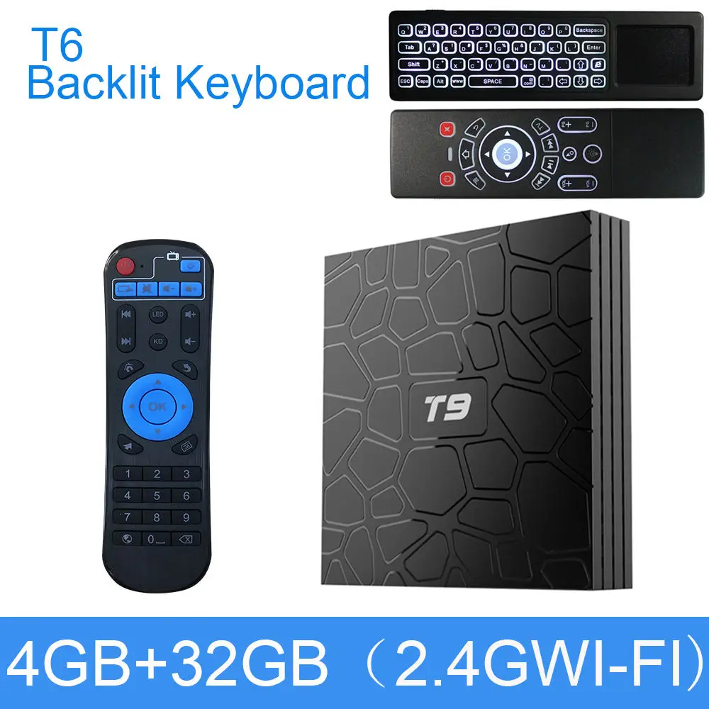 T9 4 Гб 64 Гб RK3328/RK3318 четырехъядерный Смарт Android 9,0 ТВ приставка Bluetooth 4,0 H2.65 4K 2,4 ГГц/5 ГГц wifi приставка медиаплеер - Цвет: 4GB32GBT6C