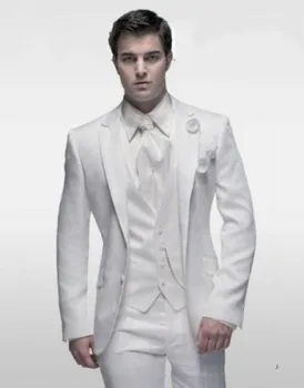 

New Arrival Groom Tuxedos White Groomsmen Notch Lapel Wedding/Dinner Suits Best Man Bridegroom (Jacket+Pants+Tie+Vest) B570