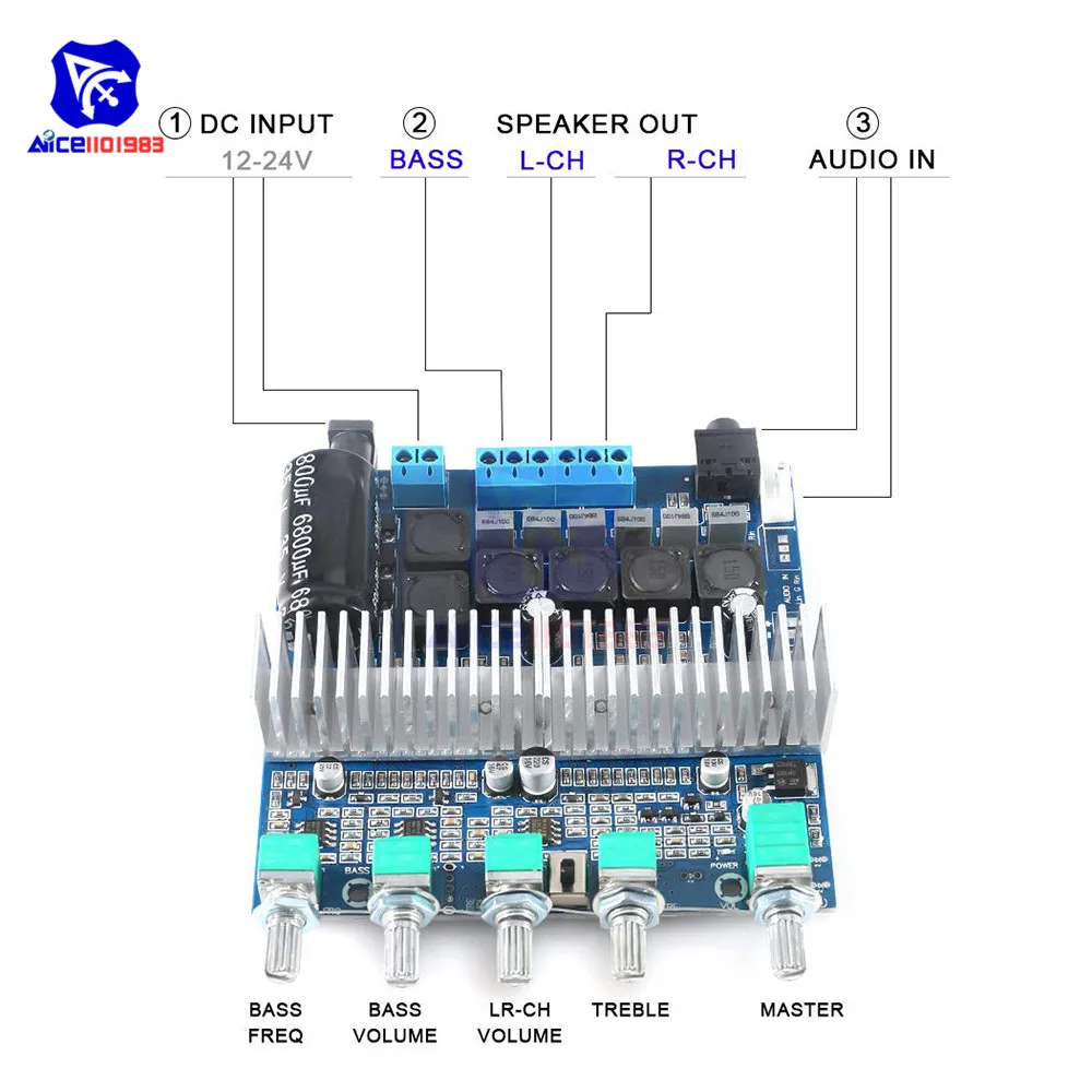 TPA3116 2,1 аудио усилитель плата DC 12-24 в цифровой HIFI модуль усилителя для сабвуфера супер бас динамик модуль 50 Вт+ 50 Вт+ 100 Вт