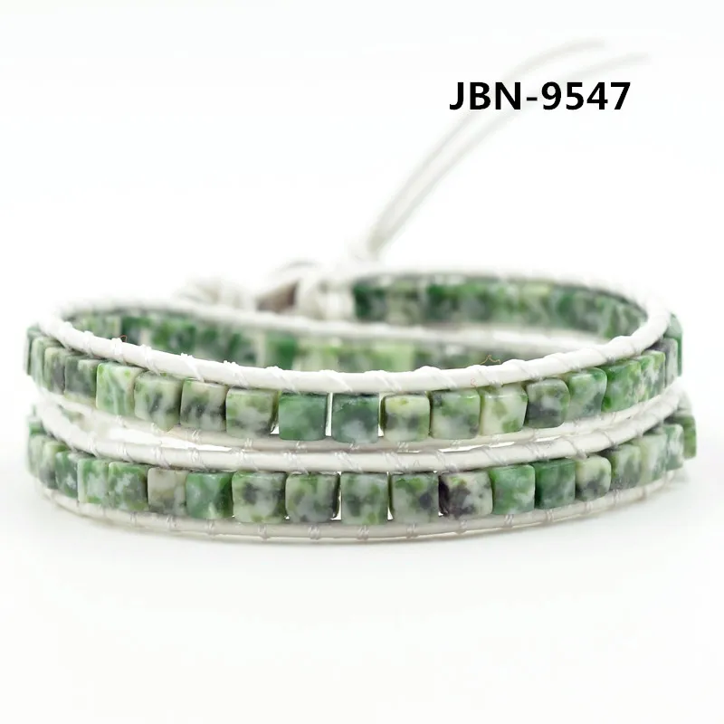 High End Natural Stone 2 Strands Weaving Wrap Bracelet Leather Bracelet