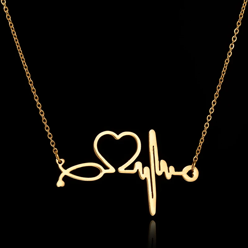New-Body-Chain-Fashion-Necklaces-pendants-for-Women-2016-Silver-Gold-Stethoscope-Pendant-Heart-ECG-Heartbeat