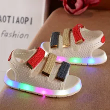 2017 Été Coloré LED Enfant Sandales Pour Filles Et Garçons Mixte Couleur PU En Cuir Bébé Chaussures Taille 21-30