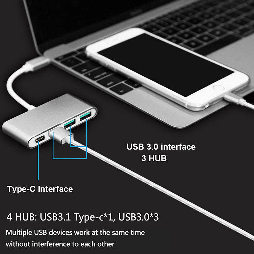 4 in 1 USB 3.0 Hub TYPE C to HUB3.0 Charger Multiport Thunderbolt