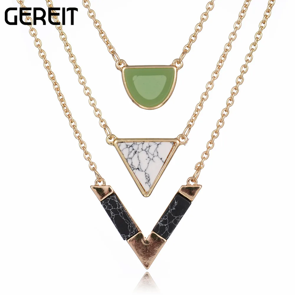 Punk Style Multilayer Chain Necklace Women Jewelry V Shape Triangle