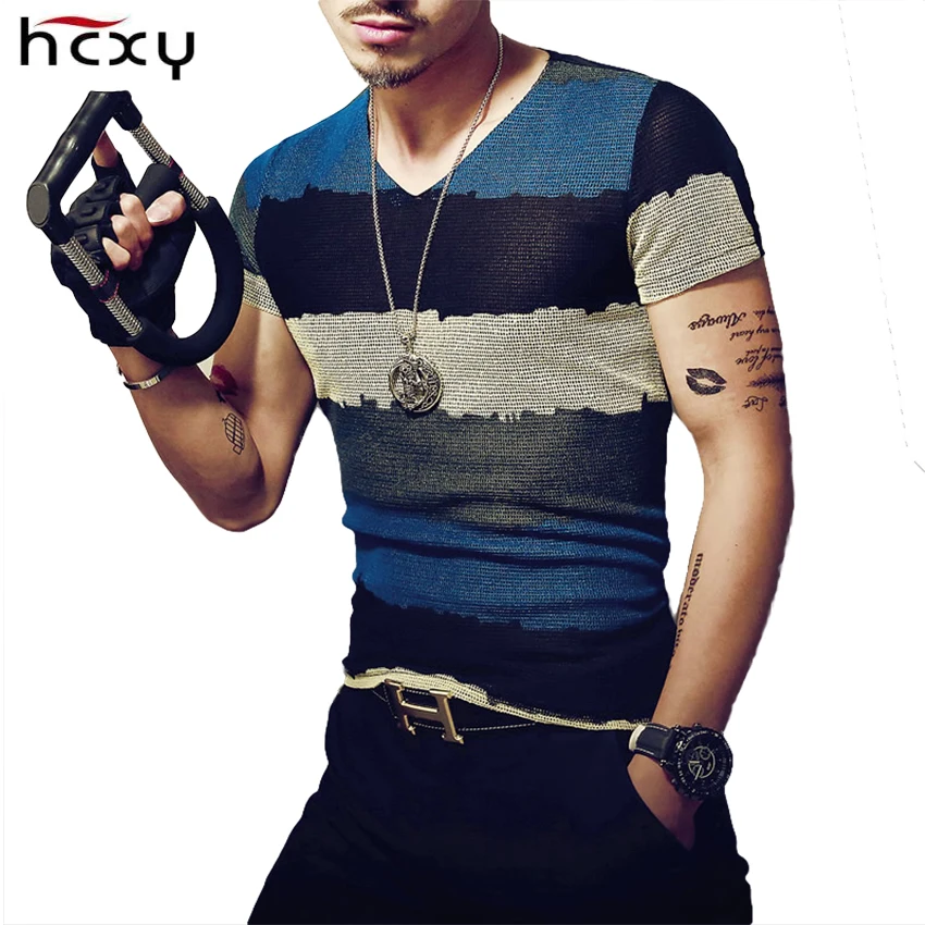 2016 New Summer Fashion Mens T Shirts V Collar Slim Fit Short Sleeve T Shirt Mens